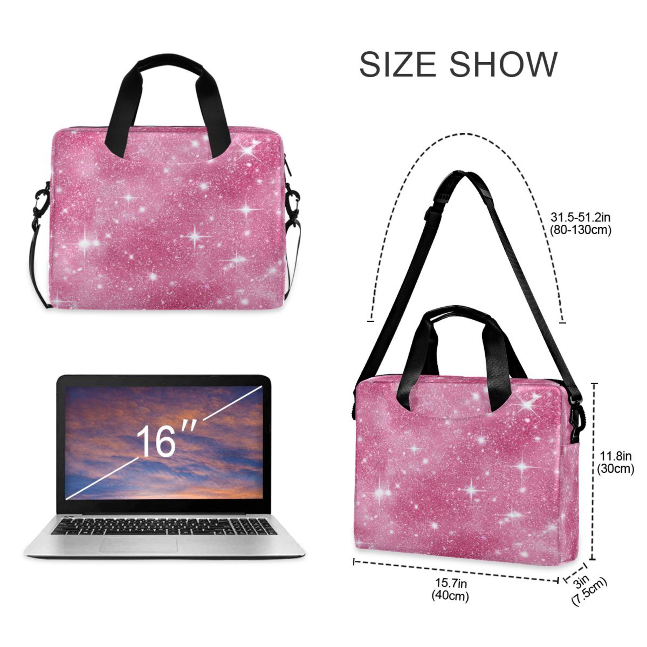16" Laptop Tote Bag Laptop Sleeve Case Computer Briefcase for Work & Travel Pink Glitter Background
