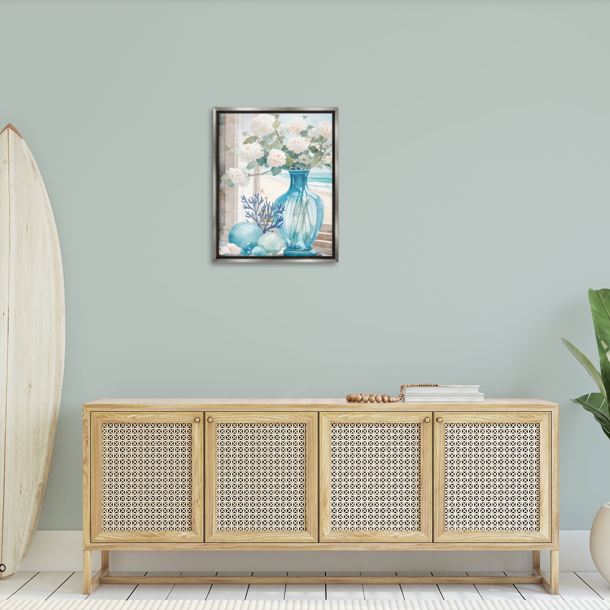 Stupell Industries Sea Glass & Coral Botanical & Floral Painting Gray Floater Framed Art Print Wall Art, 25 x 31