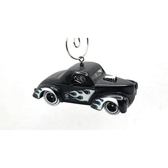 Christmas Ornament for 1941 Willys Coupe Black with White Flames