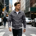 thumbnail image 2 of Yungyresw Bomber Jacket Stand Collar Men's Coat Lightweight Windbreaker Ribbed Cuffs for Street Wear Outdoor, 2 of 7