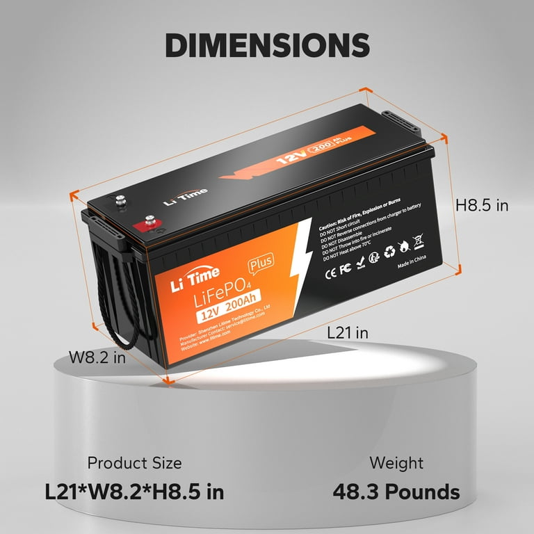 LiTime 12V 200Ah PLUS Lithium LiFePO4 Battery, Max 2560W Power Output,  10-Year Lifetime, 200A BMS LiFePO4 Battery for RV, Solar, Off-Grid, Marine  