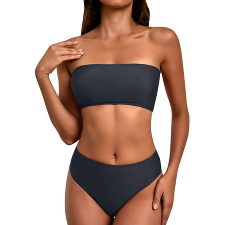 Chuancc Bandeau Swim Top Bathing Suit for Women 2 Piece Swimsuit For Women High Leg Bikini Sets For Women Plus Swimsuits For Women 2025 Gray XL Clearance