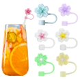 thumbnail image 4 of Sylvtty 7Pcs Flower Shape Straw Cap Leak-Proof Dustproof 10mm Straw Cover Reusable Drinking Straw Accessories Kids Party Favors, 4 of 7