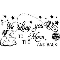 Love Words PVC Wall Sticker We Love You to The Moon and Back Quotes Wall Decal Moon Rocket Pattern Vinyl Wall Art Cartoon Wall Decor for Kid's Bedroom Playroom Decoration 20"x11" Colorful