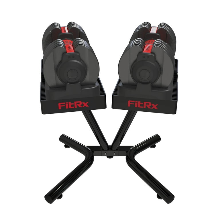 FitRx SmartRack and SmartBells Set, Dumbbell Weight Rack Stand with Two  Quick-Select 5-52.5lbs Adjustable Dumbbells