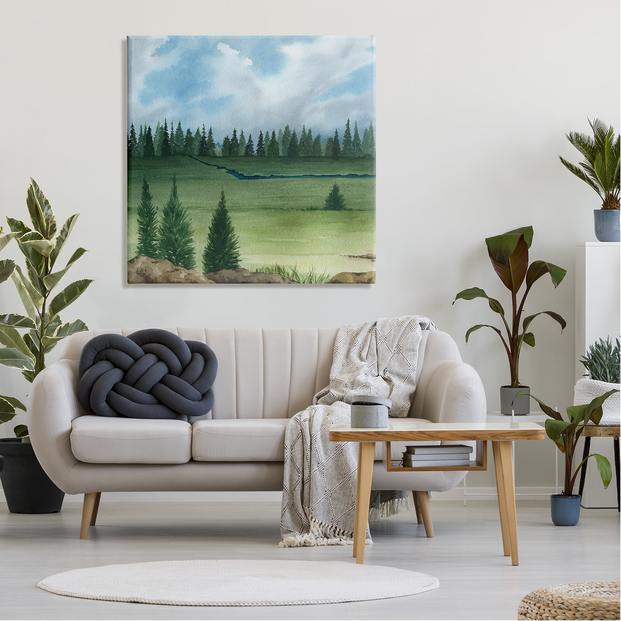 Stupell Distant Stream Grassland Trees Landscape Painting Gallery Wrapped Canvas Print Wall Art