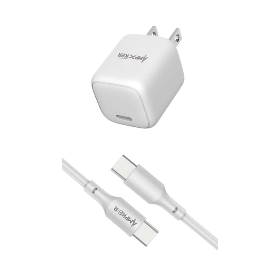 20W Ultra Fast Charging Type-C PD (Power Delivery) Compact Mini Cube Wall Charger and 3A USB-C to USB-C Cable (3 Feet) for CAT S22 Flip, S62, S62 Pro - White