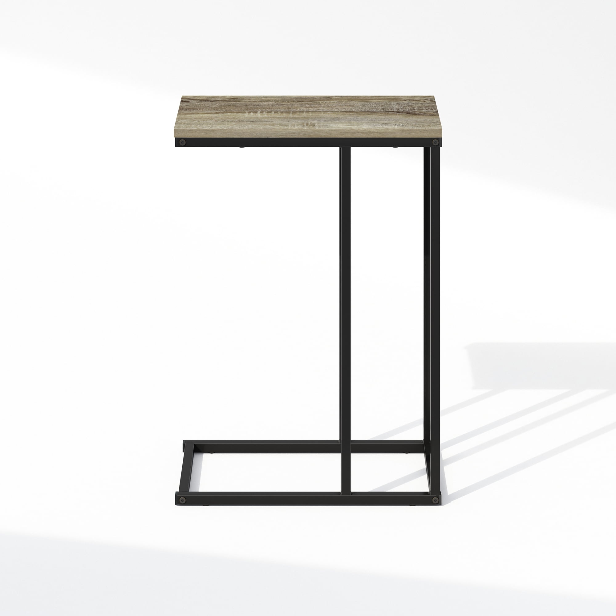 Furinno C-Shaped Side Table, End Table for Couch, Sofa & Bed with Metal Frame, French Oak Grey