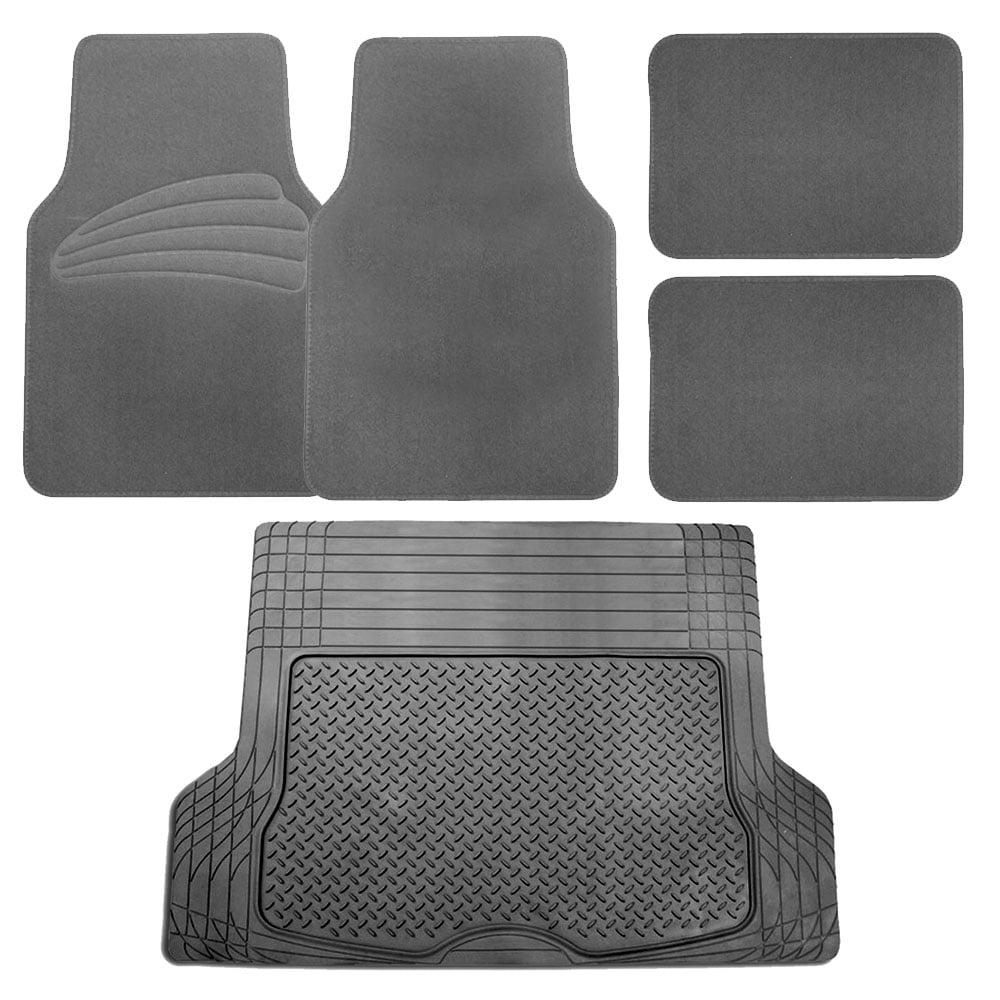 FH Group, Gray Carpet Floor Mats with Gray Rubber Cargo Trunk Liner Mat