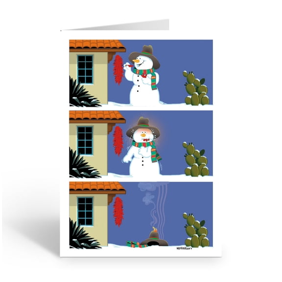 Funny Desert Christmas Cards Box Set – Melting Snowman Eating Hot Chili Pepper Holiday Greeting Cards – Southwest Arizona Humor Christmas Cards with Envelopes