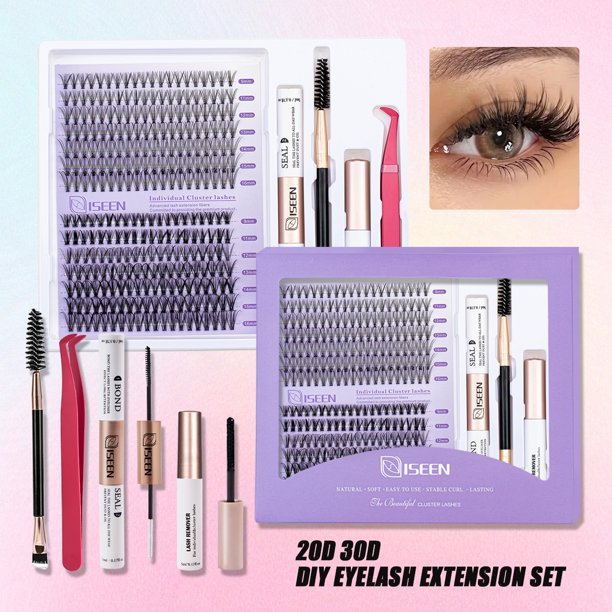 Extensión de pestañas DIY, mezcla de estilos, grupos individuales de pestañas con removedor de unión y sellado, pinzas, cepillo para pestañas, herramienta de maquillaje de ojos