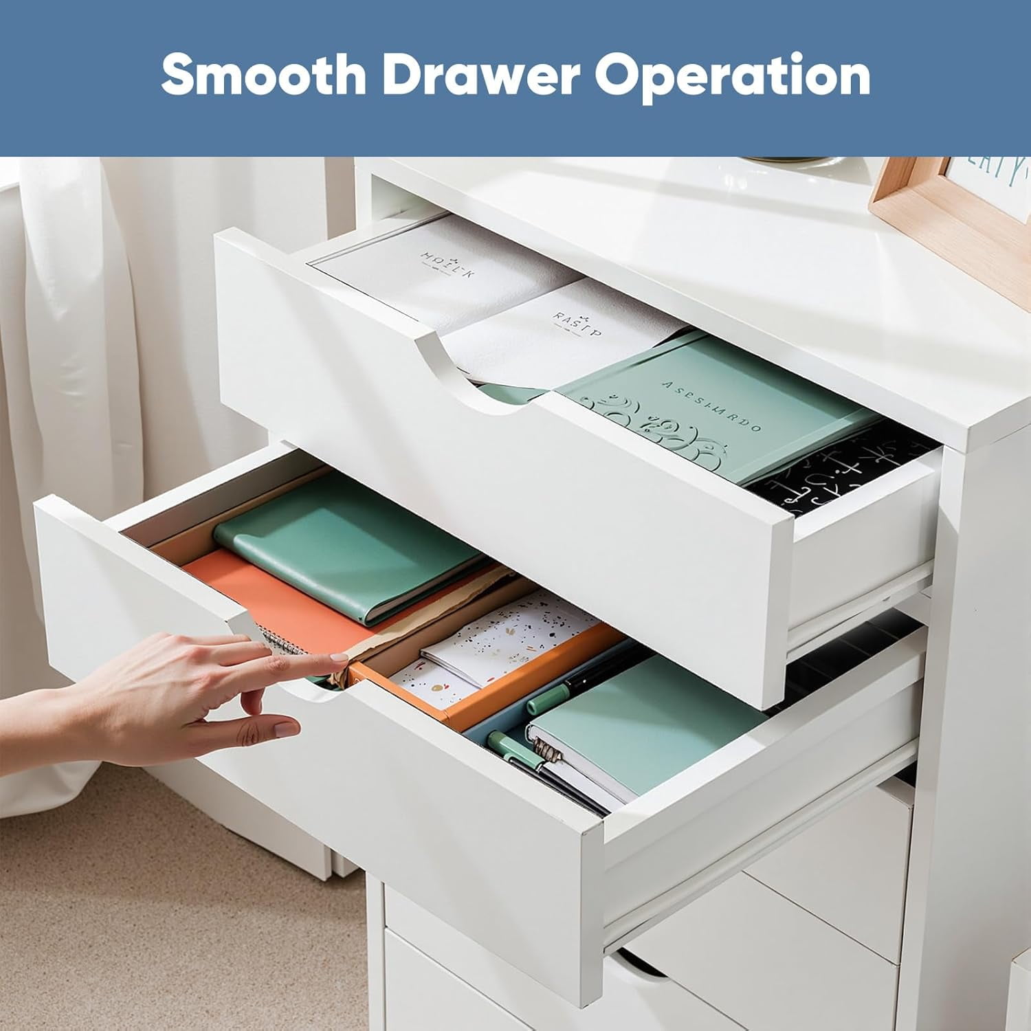 7 Drawer Storage Organizer, 34.25'' Height File Cabinets Dressers With Wheels, Wood Cabinet For Home Office, Bedroom, Study, White