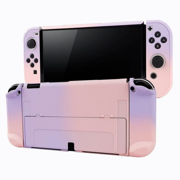 Protective Cover Case for Nintendo Switch Oled Game Console Case Silicone Host Skin Cover For Switch Oled Controller Shell,Pink purple