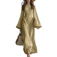 thumbnail image 2 of Guieoi Womens Dresses 2026 Fall Round-Neck Mid-Waist Bell-Sleeve Maxi Dress Brown M, 2 of 5
