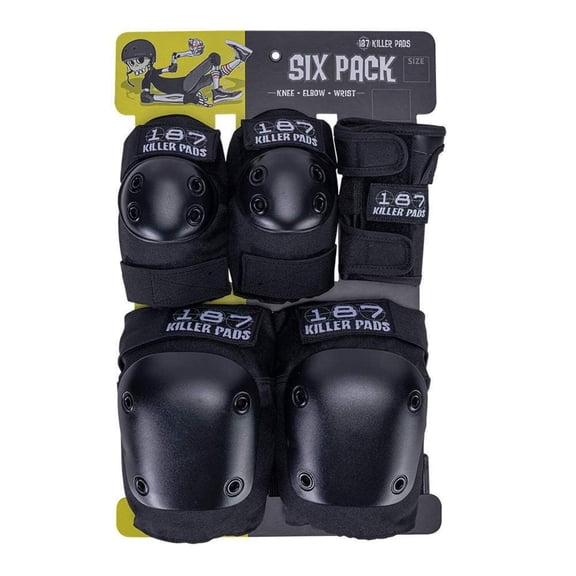 187 Killer Pads Six Pack Knee and Elbow Pads, Black, Junior