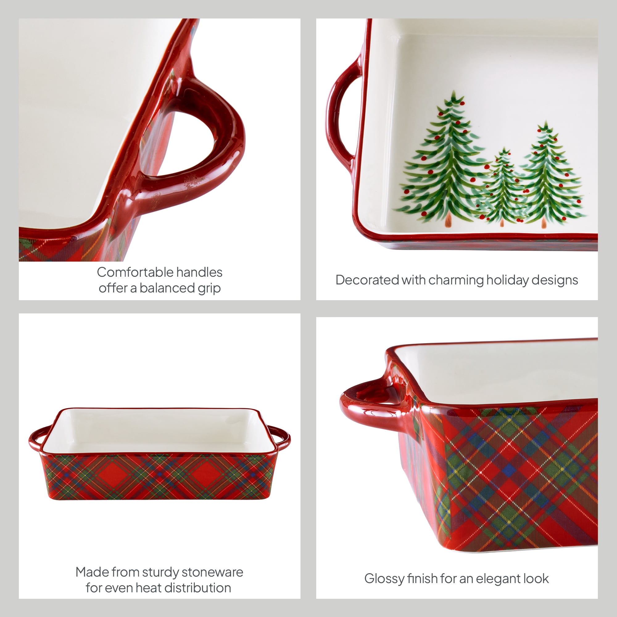 Better Homes & Gardens Holiday Plaid Stoneware Rectangular Baking Dish, 7" x 11"
