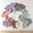 thumbnail image 1 of 2Pcs Set Infant Baby Girl Boy Clothes Short Sleeve Tops T-shirt+Shorts Pants Ribbed Solid Outfits, 1 of 2