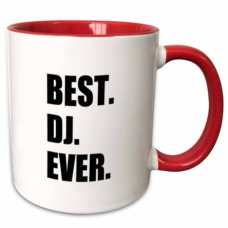 3dRose Best DJ Ever - fun musical job pride gifts for music deejay - black - Two Tone Red Mug,