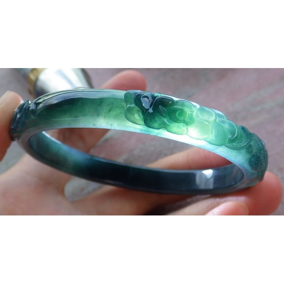Certified Icy Green Burma 100% Natural A JADE Jadeite Flower Bangle Bracelet 61 mm 665512 TN