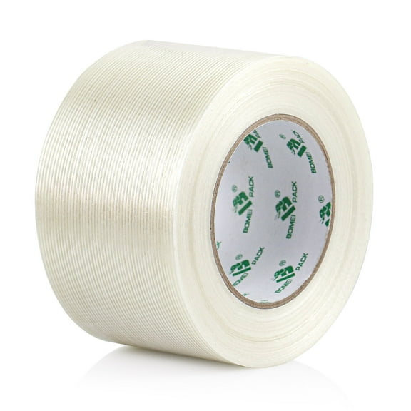 BOMEI PACK 1 PACK Reinforced Packing Tape, 5.5Mil 3Inch x 55Yds, Heavy Duty Fiber Strapping Adhesive Packaging Tape