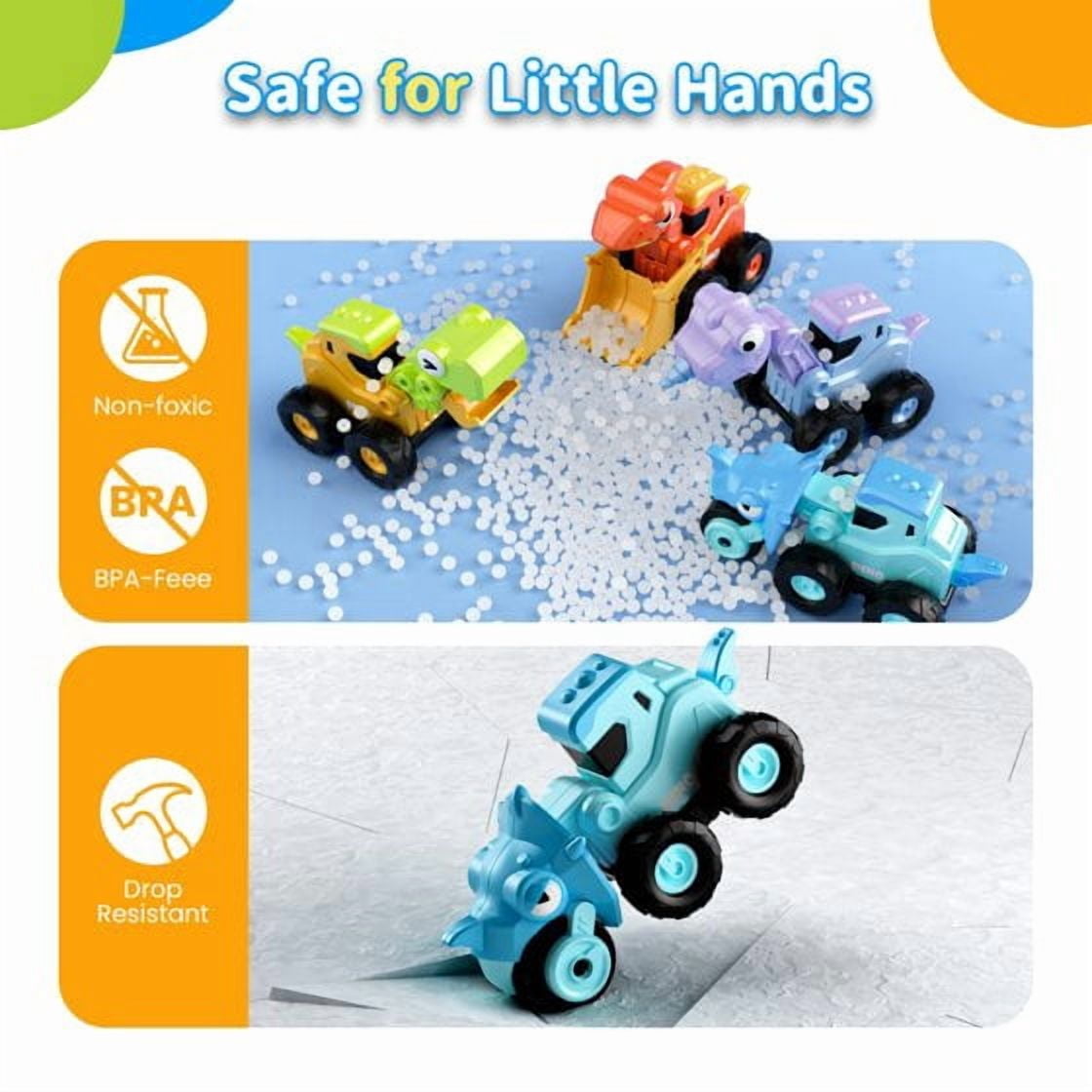 Dimoarch Dinosaur Construction Trucks Toys for Boys Ages 2 3 4, Toddlers Sandbox Vehicle Excavator Toys, Dino Press and Go Cars, Boys Birthday Gifts