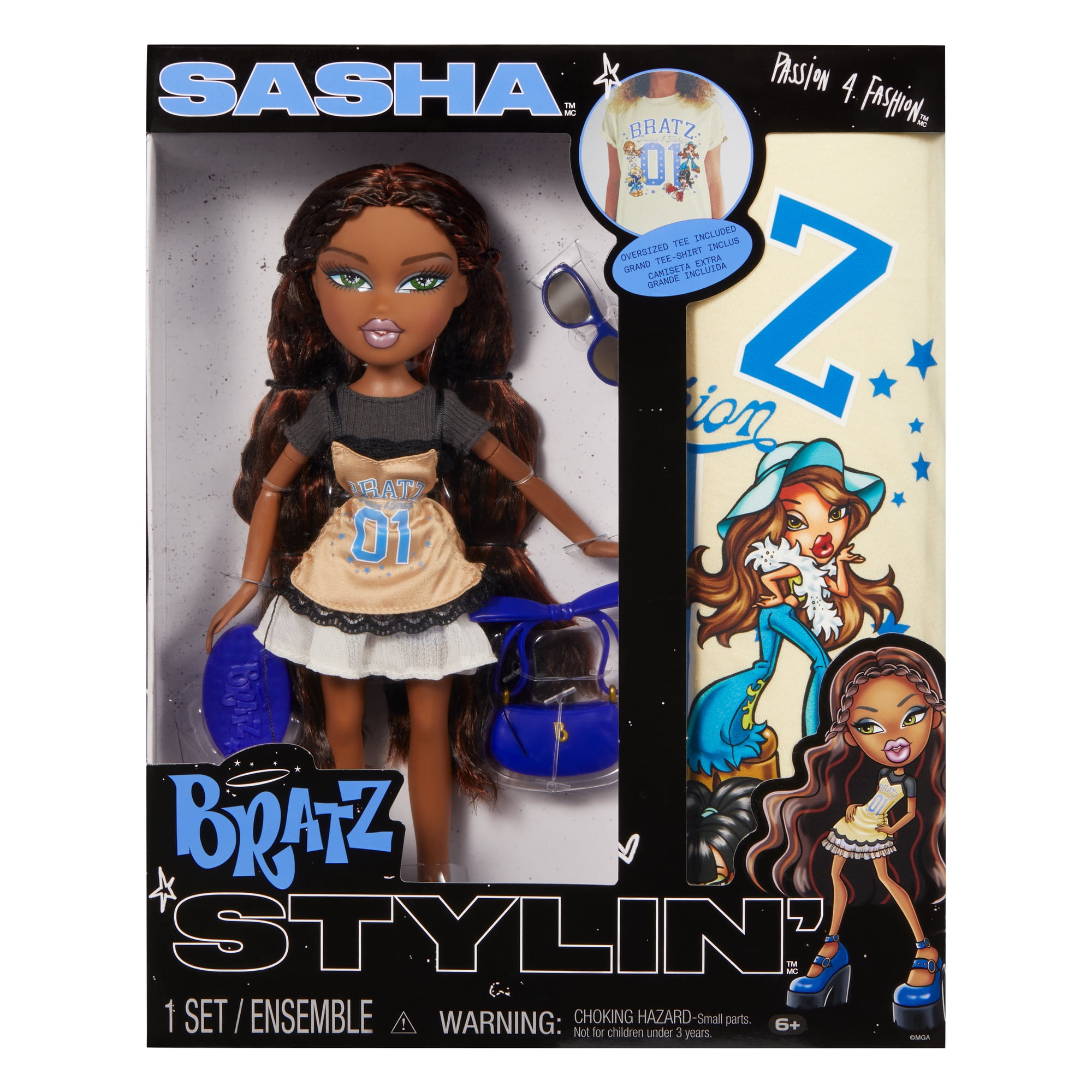 Bratz Stylin' Sasha Fashion Doll with Customizable T-Shirt for You and Accessories