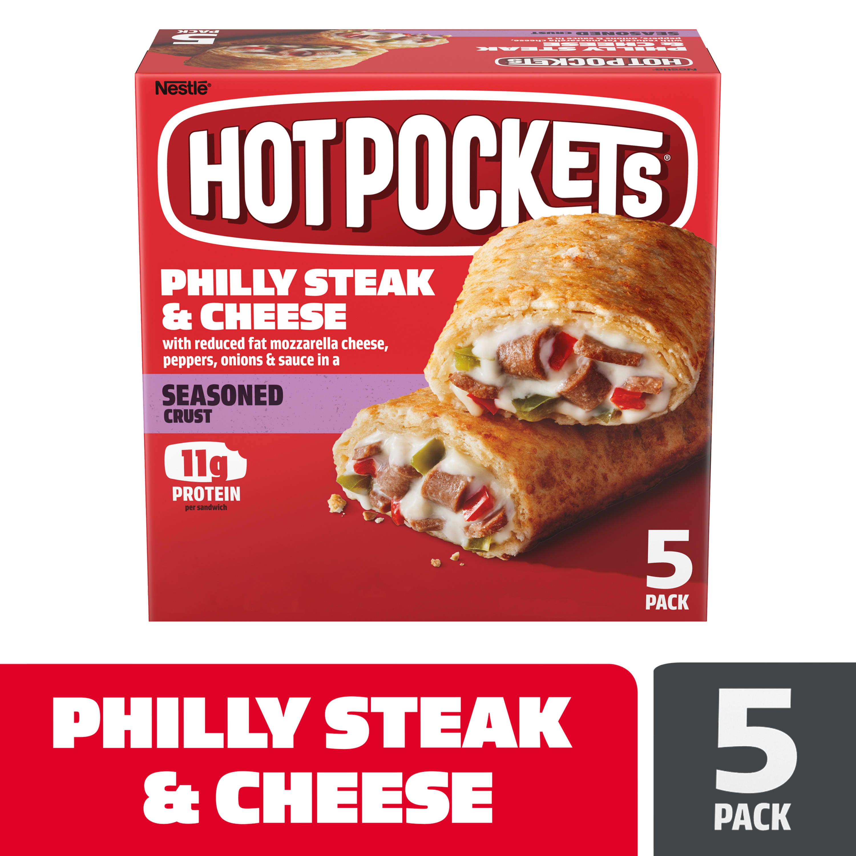 Hot Pockets Frozen Snacks Philly Steak and Cheese Seasoned Crust Sandwiches, 22.5 oz (Frozen)