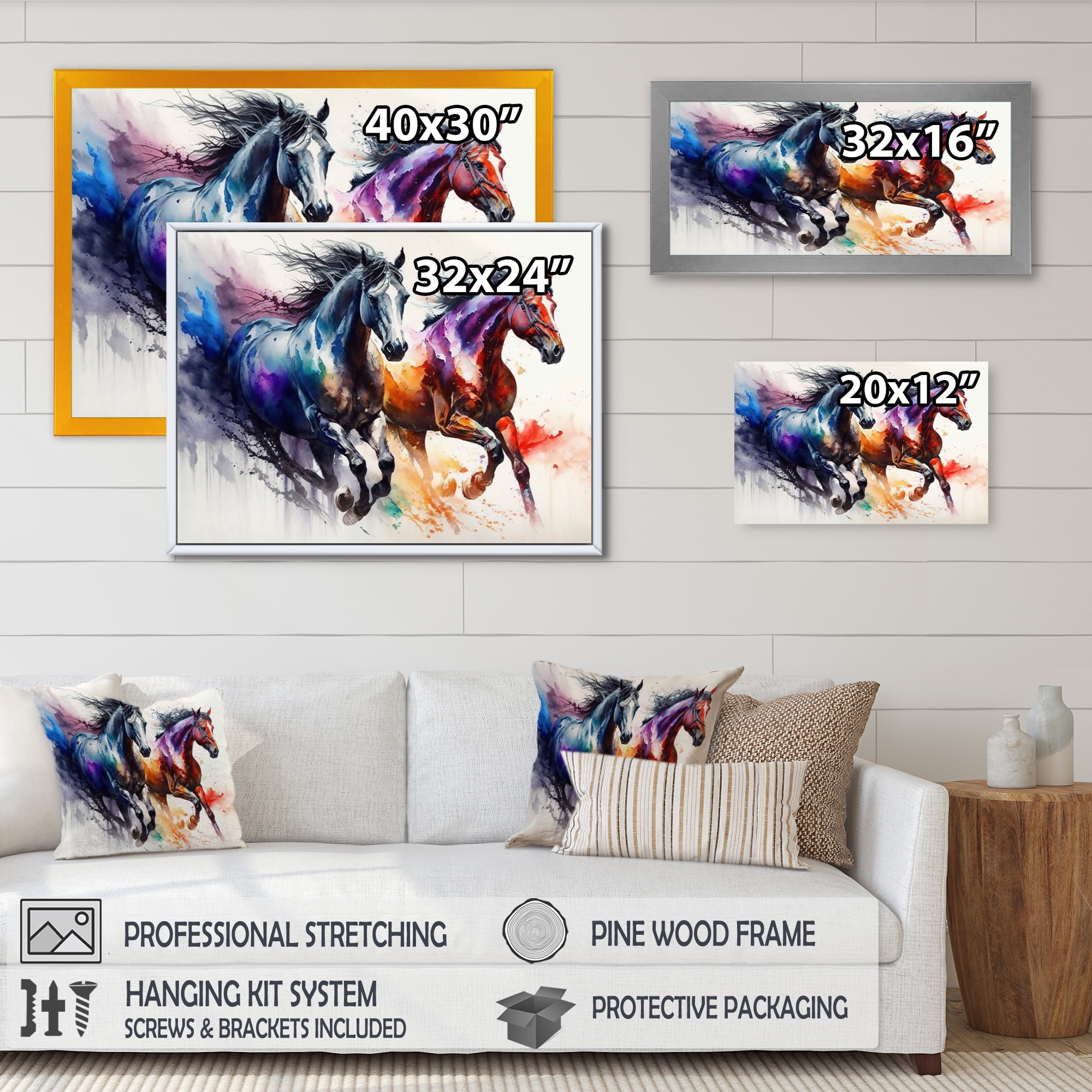 Designart Horses Running II Canvas Wall Art