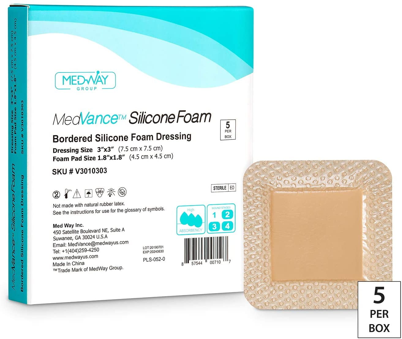 MedVanceTM Silicone Bordered Silicone Adhesive Foam Dressing, Size 3