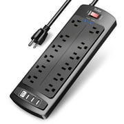 Power Strip, YINTAR Surge Protector with 12 Outlets and 4 USB Ports, 6 Feet Extension Cord (1875W/15A), 2700 Joules, ETL Listed, Black