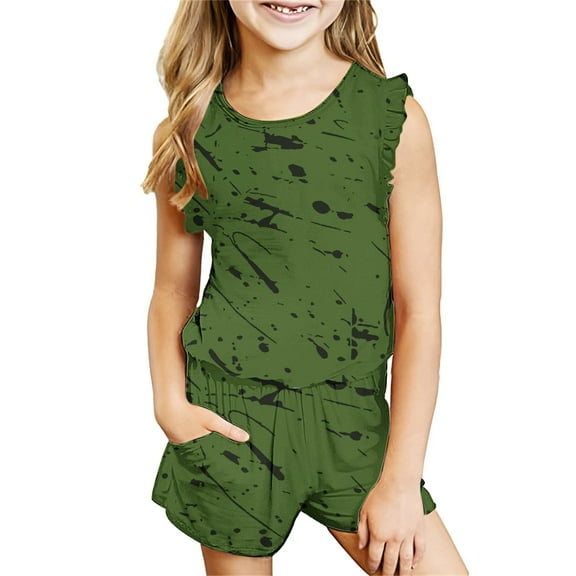 Nskgu Girls Summer Clothing Sets 2 Piece Outfits Floral Printed Graphic Tank Top and High Waist Shorts with Pockets Sleeveless Sets 3-14 Years