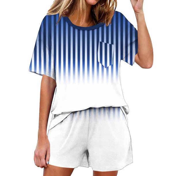 Conjunto de pijama de mujer de moda de color sólido de manga corta cuello redondo y pantalones con poliéster suave, desgaste de casa transpirable para verano diario