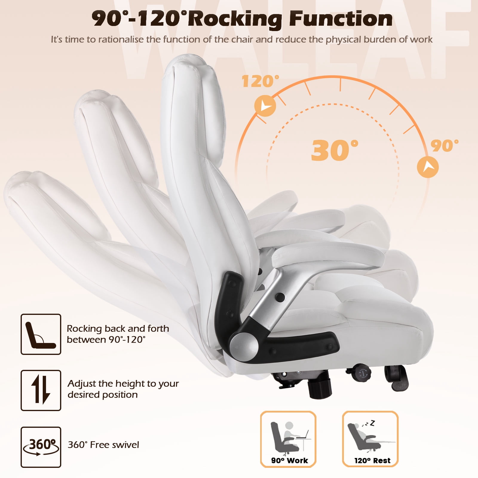 Waleaf Big and Tall Executive Office Chair with Flip-up & Adjustable Arms-Adjustable Lumbar Support,Heavy Duty High Back Computer Chair for Adults