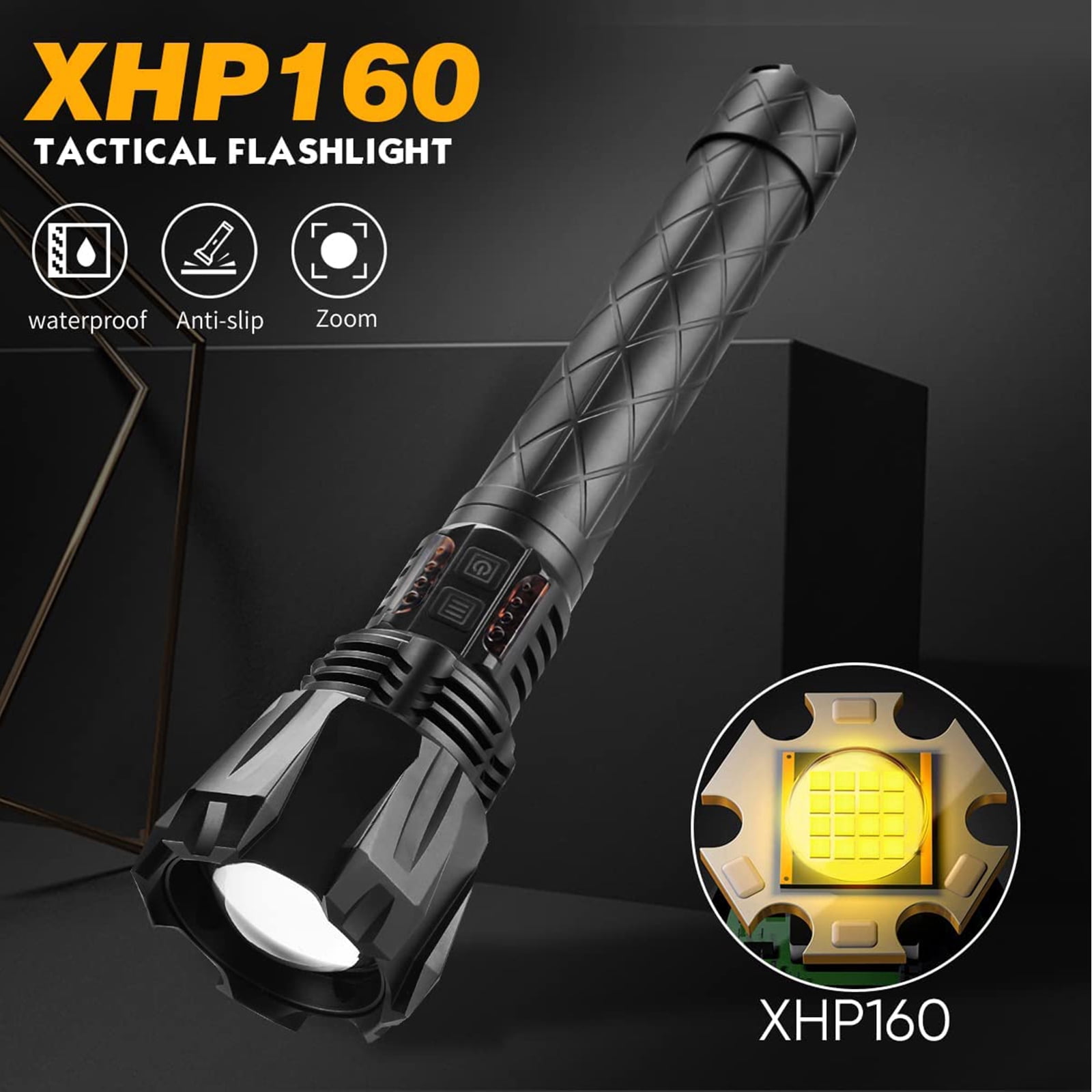 Garberiel XHP160 LED Flashlight USB Rechargeable Zoomable Torch Light for Hiking Camping Emergency(26650 Battery Included)