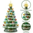 thumbnail image 5 of 12" Hand Painted Ceramic Christmas Tree - Green Snow Flocked, 100 Multi-Color Lights, 2 Star Toppers, 5 of 6