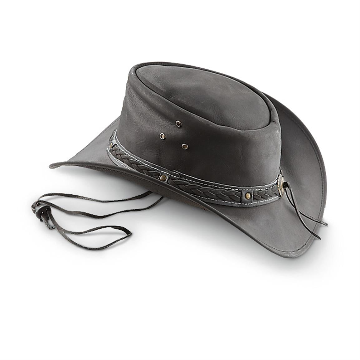 crushable leather outback hat