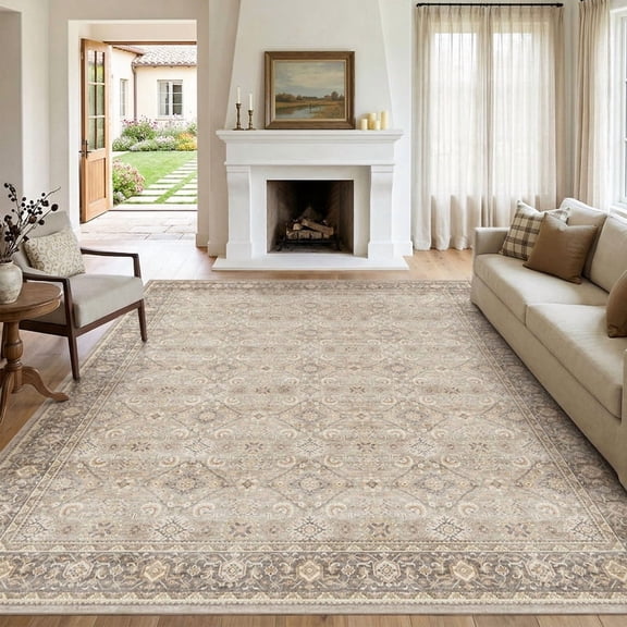 SIXHOME 9'x12' Area Rugs for Living Room Vintage Area Rug Machine Washable Neutral Rugs Beige