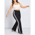 thumbnail image 6 of Lovito Women's Plus Size Colorblock Elastic Waist Slit Side Bell-Bottom Pants, 6 of 7