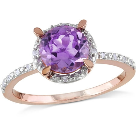 1-1/3 Carat T.G.W. Amethyst and Diamond-Accent 10kt Pink Gold Halo Ring