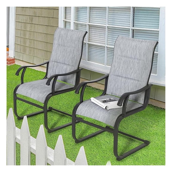 Outdoor Patio Dining Chairs Set of 2, Padded Textilene High Back Patio Chairs,All Weather Breathable Spring Textile Outdoor Dining Chairs for Backyard,Deck, Lawn, Grey