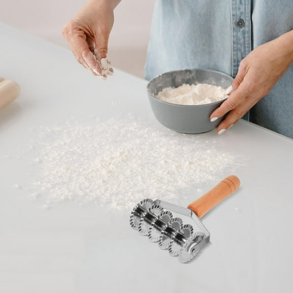 EXHUMKY Stainless Steel Lattice Dough Cutter with Ergonomic Wooden Handle for Baking and Pastry Decoration