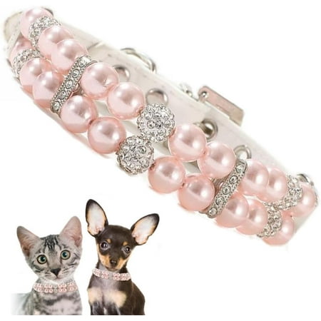 QIUYIDP Pink Pearl Collar for Dogs  Fancy Crystal Bling Cat Pearl Collar Rhinestone Luxury Beaded Puppy Necklace Diamond Girl Kitten Jewelry for XXS XS Small Medium Female Pet Dogs  XSmall