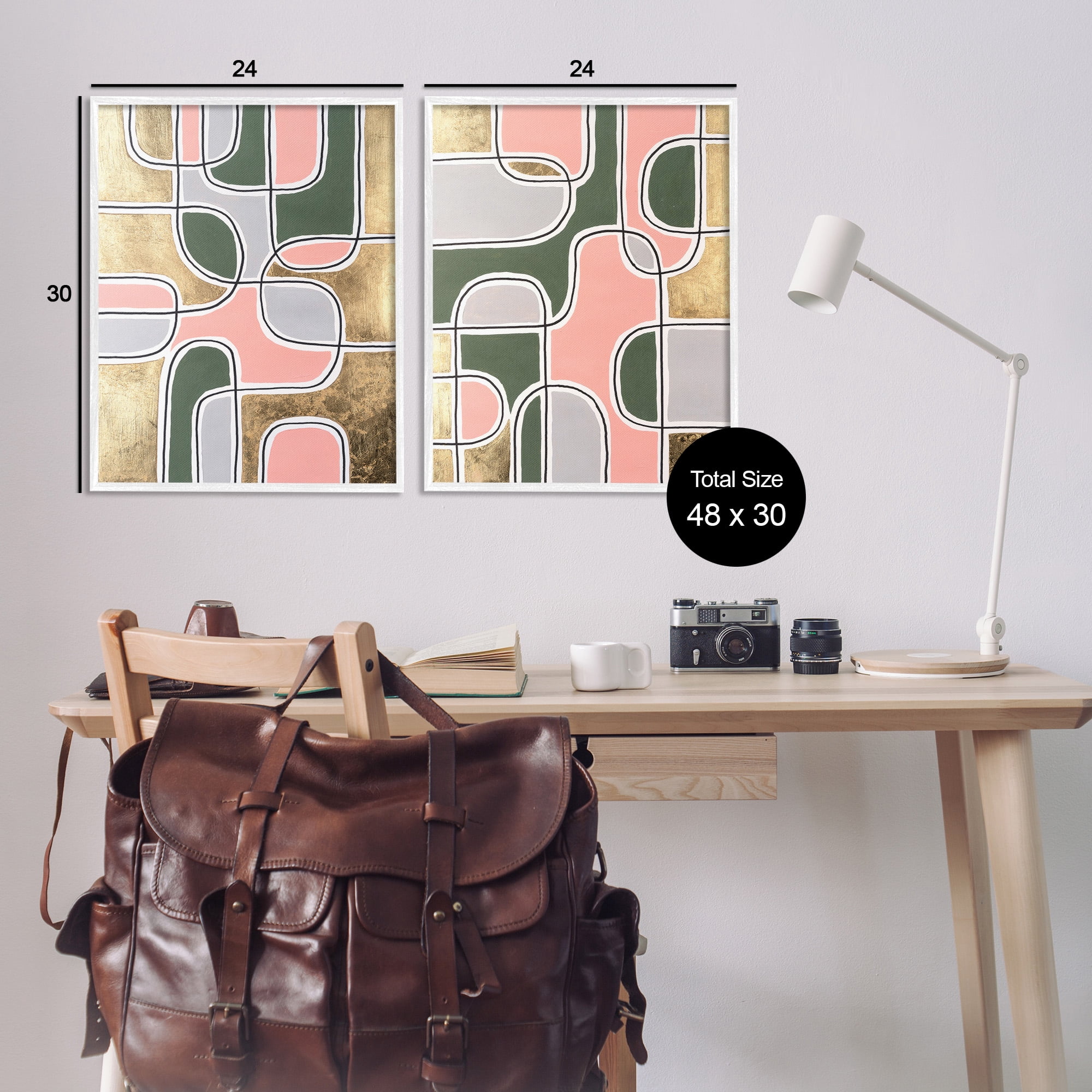 Stupell Industries Overlapping Shapes on Glam Abstract Painting White Framed Art Print Wall Art, 24 x 30, Set of 2