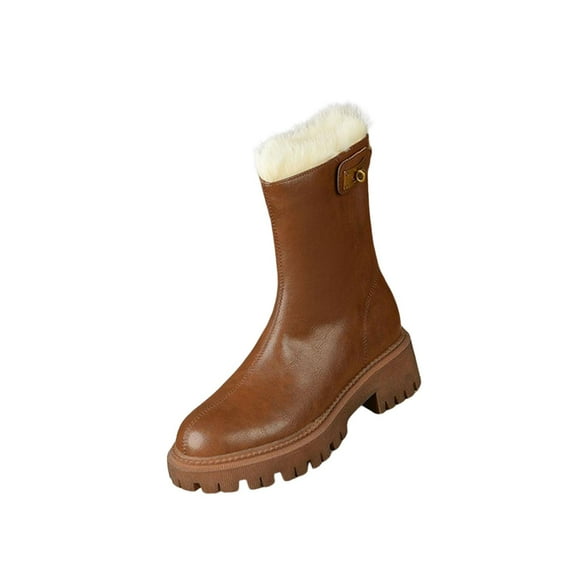 Botas de invierno para mujer, zapatos de suela gruesa, impermeables, con cierre de cremallera, botas cortas para Marrón Yuyangstore botas de nieve
