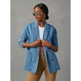 thumbnail image 4 of Women Oversized Denim Jacket Casual Button Up Blazer Notched Lapel Jean Shacket Coat Blue S, 4 of 6