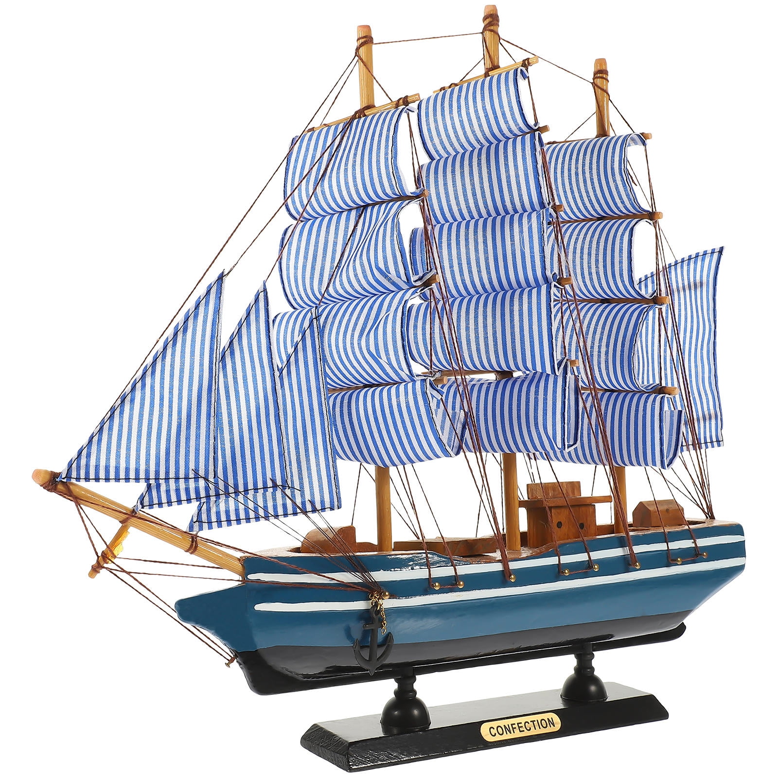 Greenadscape Wooden Sailboat Decoration Blue Model for DIY Craft Home Office Decor