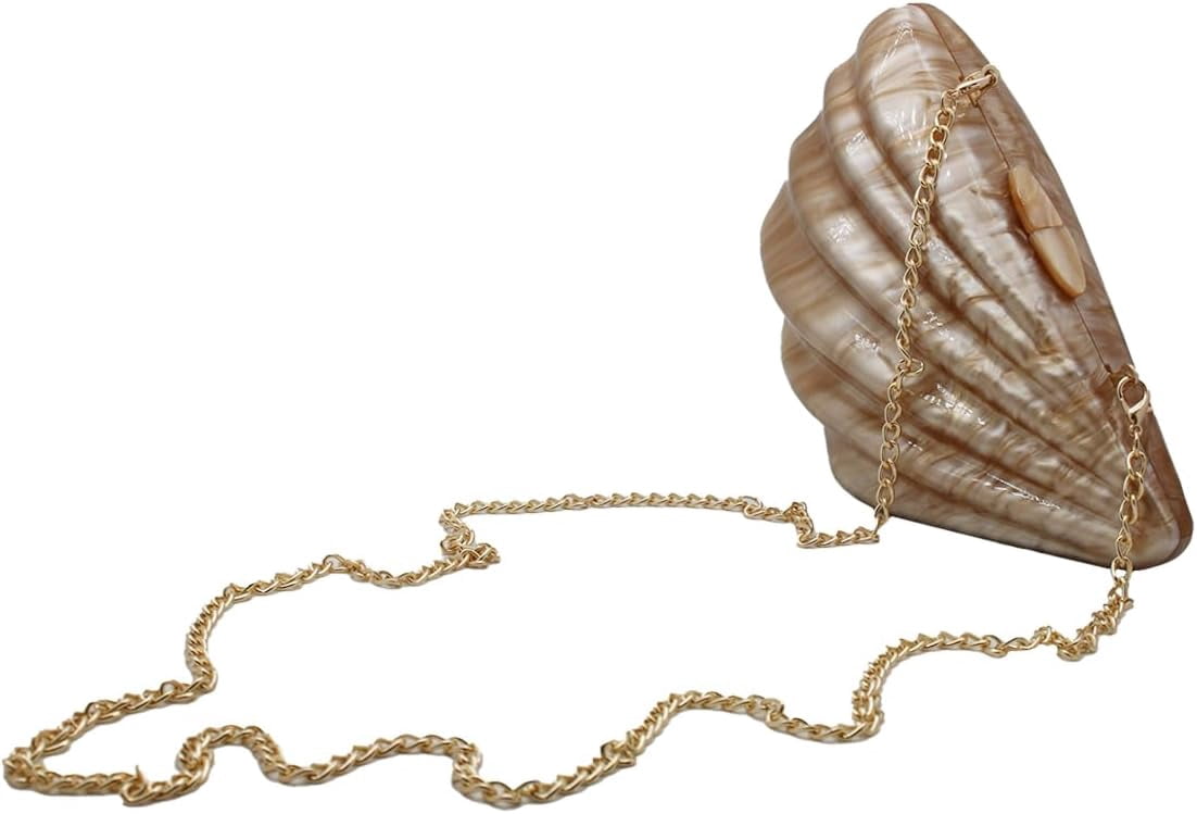 Kwuty Seashell Chain Shoulder Bag for Women Acrylic Evening Clutch Bag Glitter Marble Purse Handbag for Wedding Party Prom