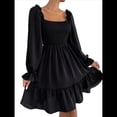 thumbnail image 3 of Vestido Mini de Fiesta Fluido con Escote Cuadrado, Larga, Volantes y Farol para Mujer Negro M, 3 of 9
