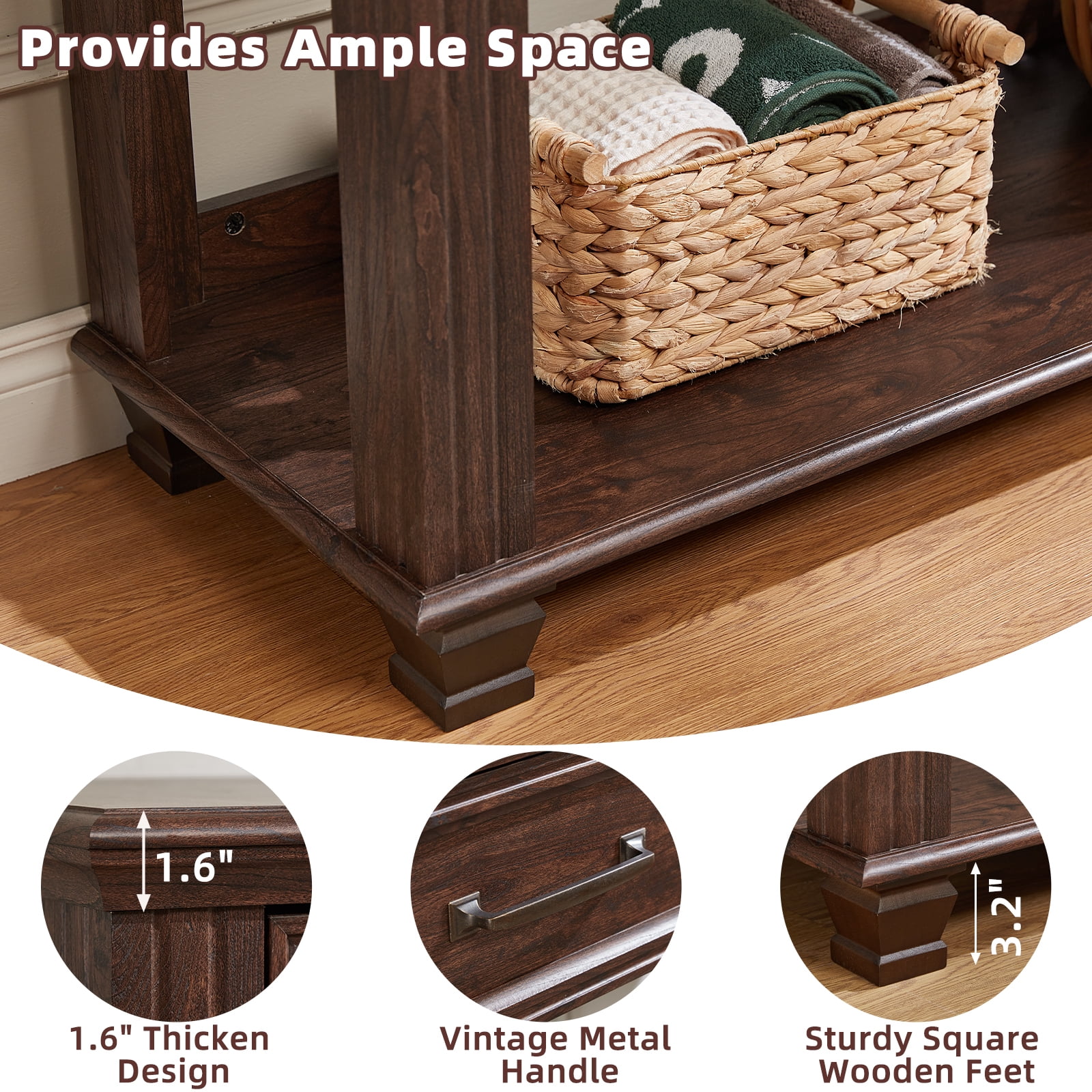 Buildhom 46" Farmhouse Console Table with 2 Drawers & Open Shelf, Rustic Wood Entryway Table for Living Room, Walnut