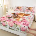 thumbnail image 4 of jejeloiu Farm Highland Cow Full Size Sheets Kids,Girly Pink Rose Wood Print Bed Sheets,4pcs, 4 of 6